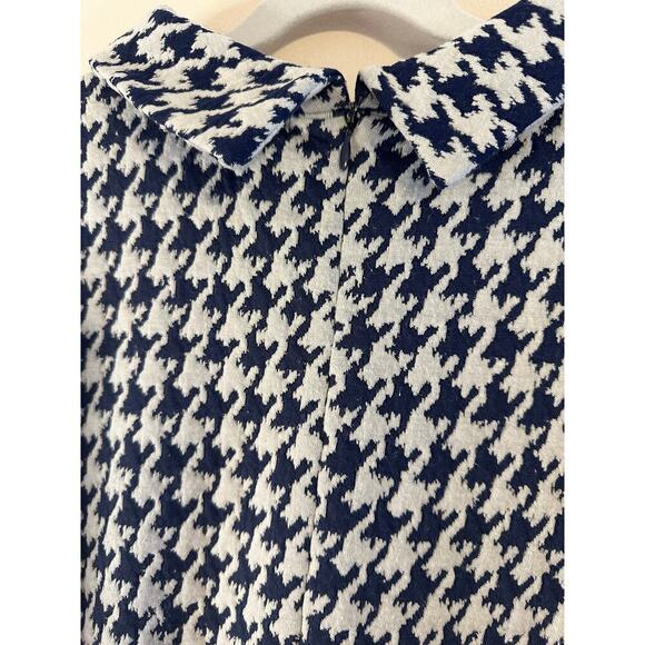 Tyler Boë Kristen Pleated Navy Houndstooth Preppy Short Sleeve Knit Dress Size S - Picture 4 of 8